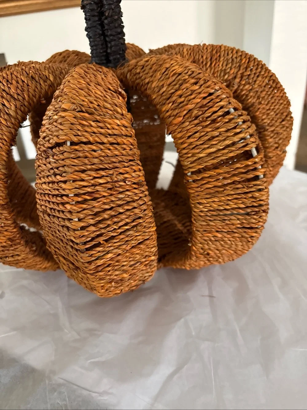 Large Rustic Orange Rope Pumpkin 11” Tall & 15” Wide.   Made In India